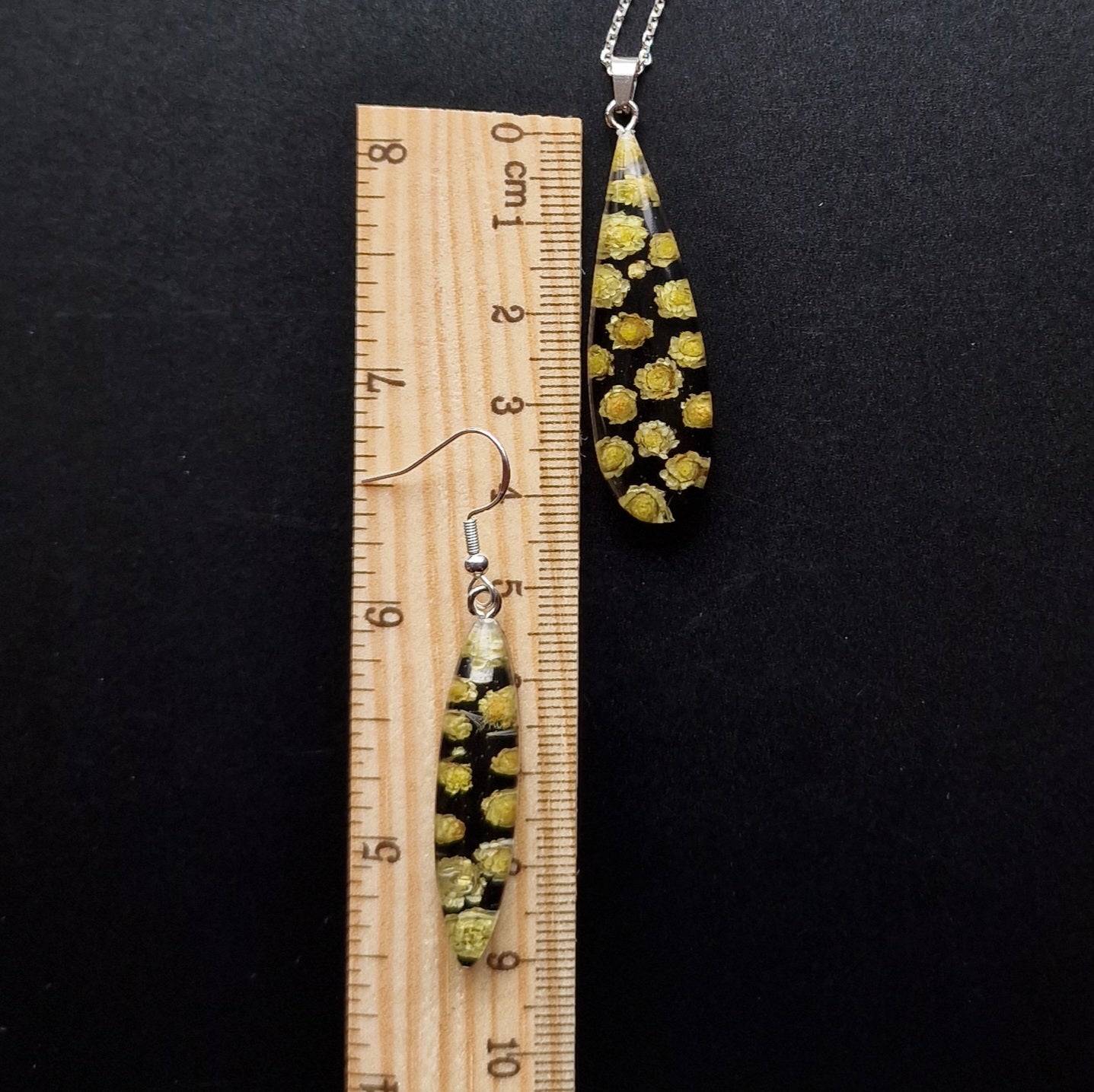 Handmade Resin Jewelry Set with Real Dried ‘Helipterum Roseum’ Flower & 925 Sterling Silver