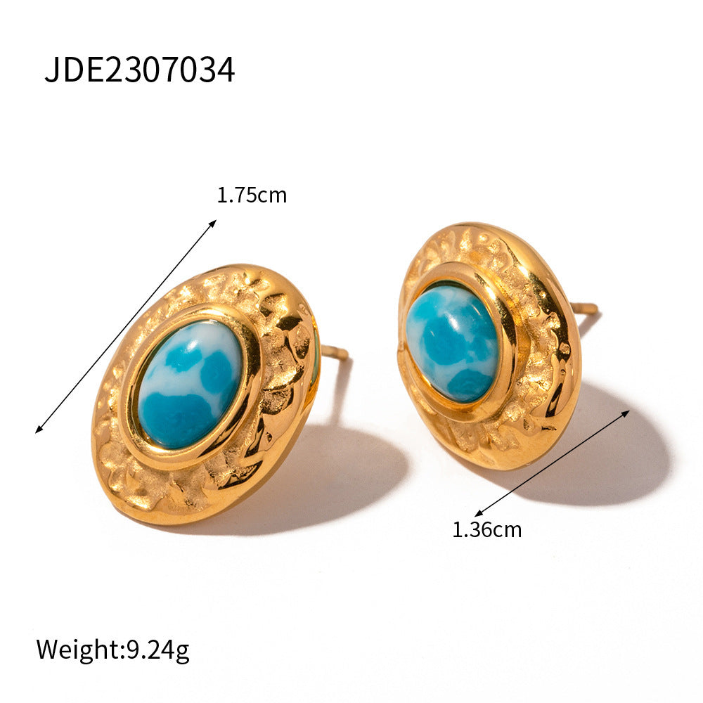 Gold Stainless Steel Sea Pattern set | Turquoise Hammered Necklace