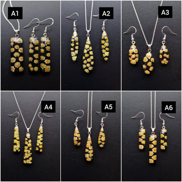 Handmade Resin Jewelry Set with Real Dried ‘Helipterum Roseum’ Flower & 925 Sterling Silver