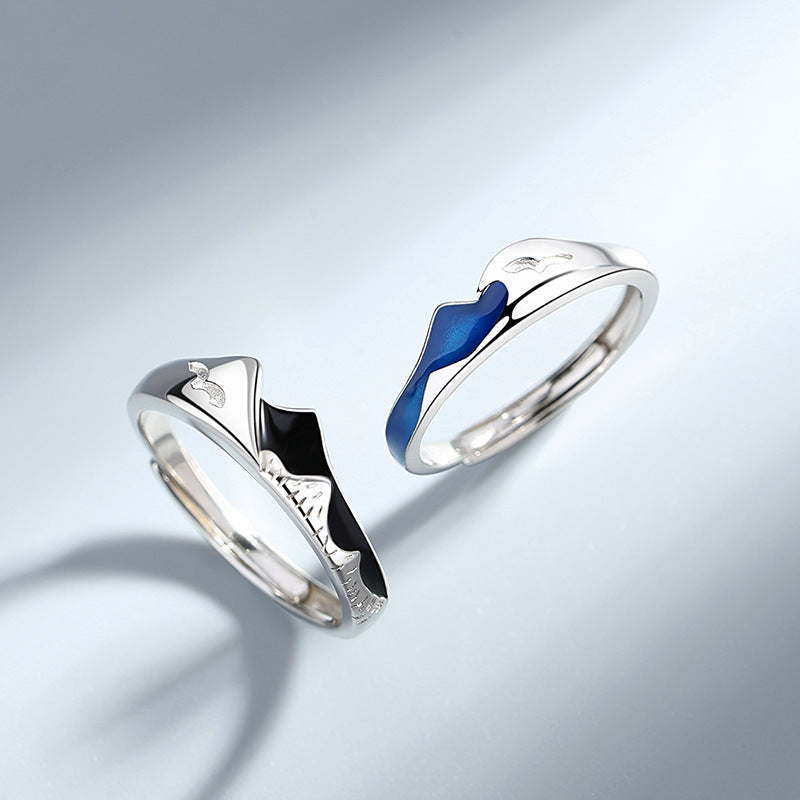 Mountain Couple Adjustable Rings - Sterling Silver 952 - Black and Blue