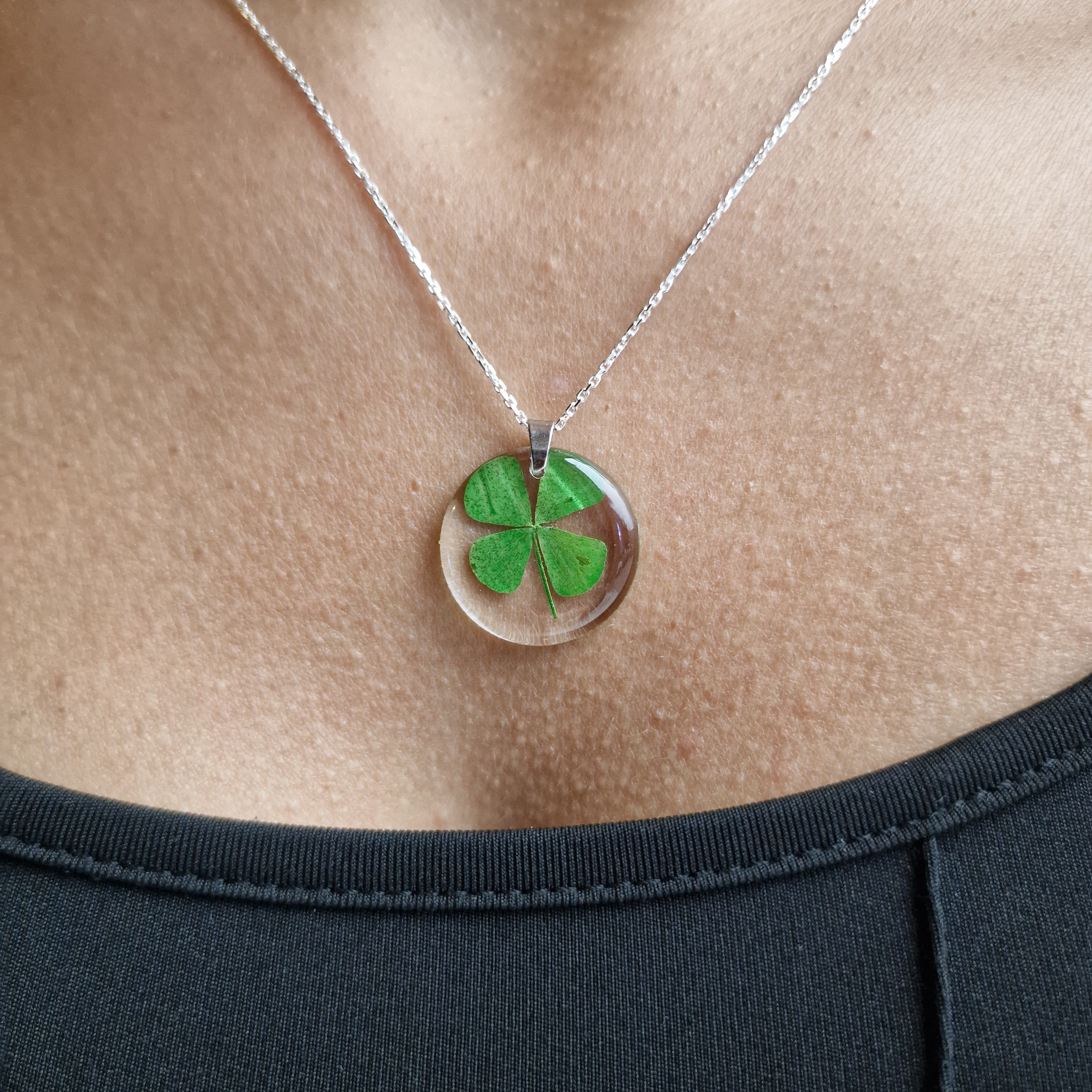 Four Leaf Clover Pendant with Stain Steel Necklace – Mu Art Jewelry and ...