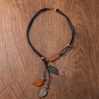 Ethnic Style Wooden Leaf Pendant Necklace Vintage