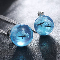 Creative Handmade Jewelry With Luminous Blue Sky White Clouds Birds