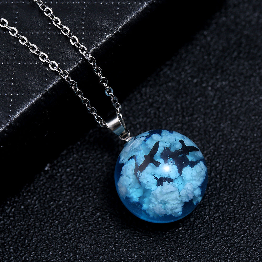 Creative Handmade Jewelry With Luminous Blue Sky White Clouds Birds