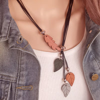 Ethnic Style Wooden Leaf Pendant Necklace Vintage