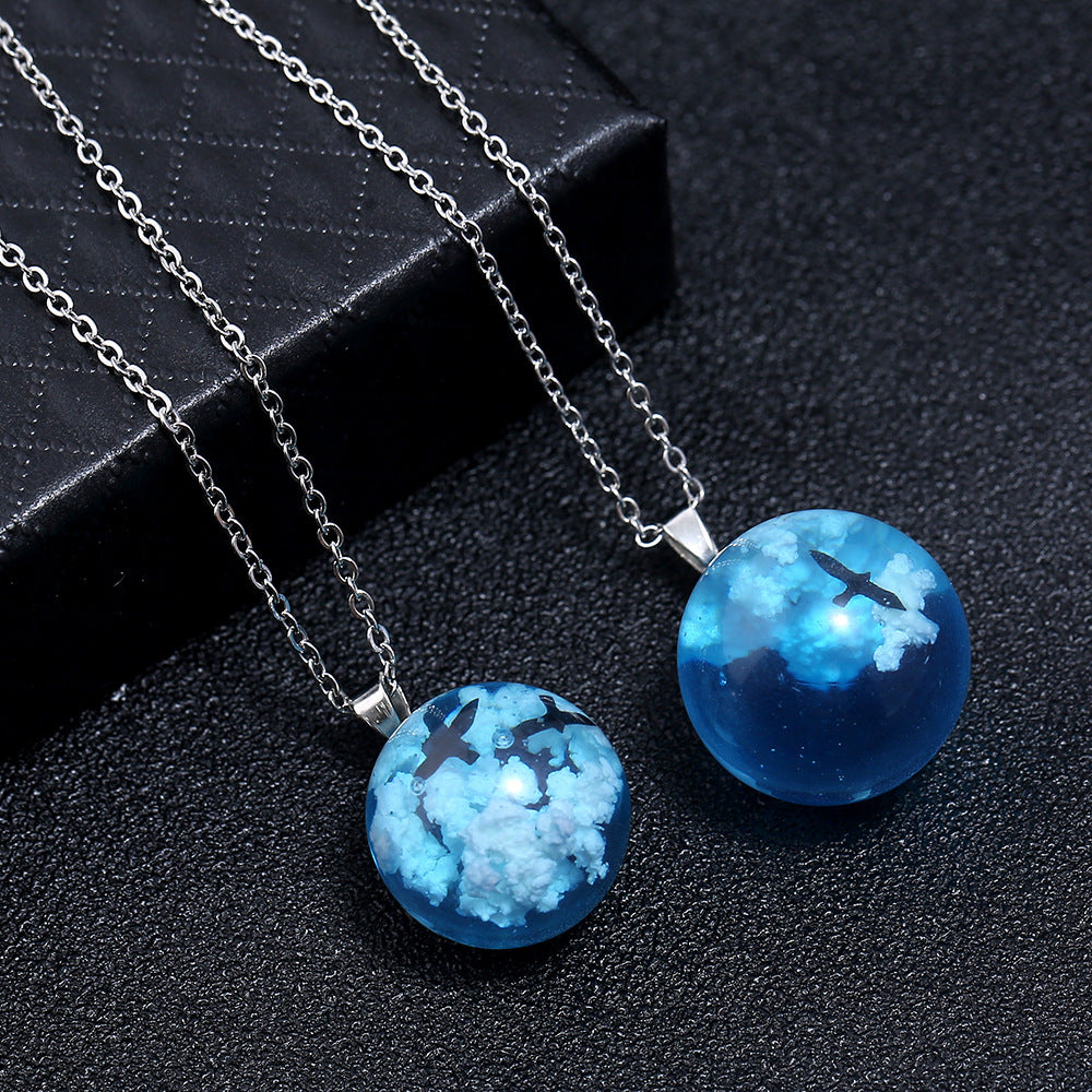 Creative Handmade Jewelry With Luminous Blue Sky White Clouds Birds