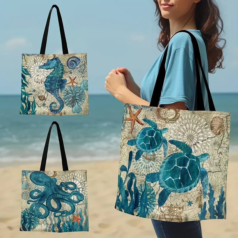 Eco friendly bag with beach design Cotton And Linen Shopping Bag