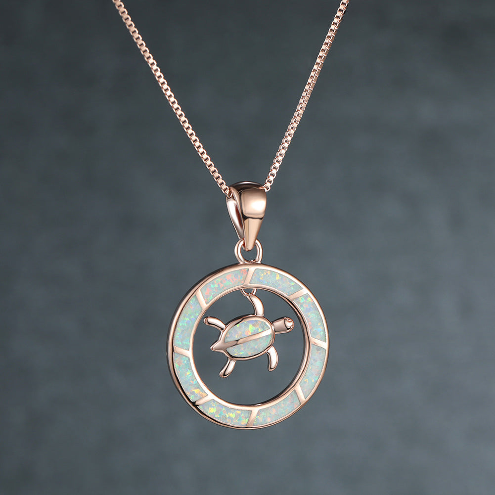 Hawaiian Sea Turtle Gemstone Necklace Gold and Silver