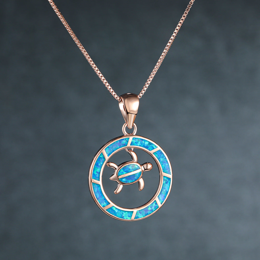 Hawaiian Sea Turtle Gemstone Necklace Gold and Silver