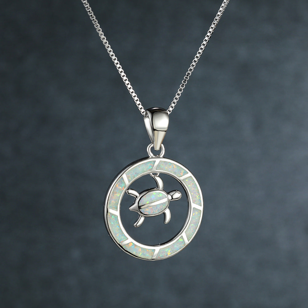 Hawaiian Sea Turtle Gemstone Necklace Gold and Silver