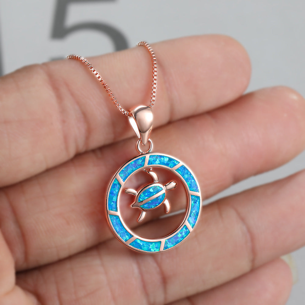 Hawaiian Sea Turtle Gemstone Necklace Gold and Silver