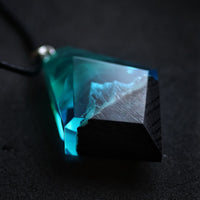 Northern lights Wood resin pendant | Snow Mountain Aurora | Glow in the dark Jewelry