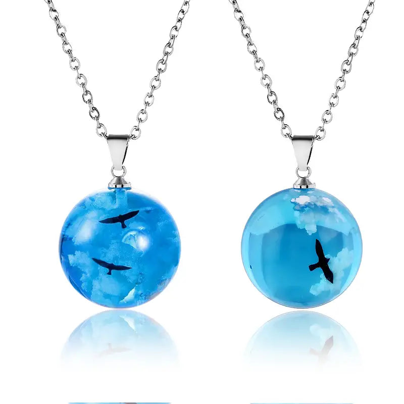 Blue Sky Cloud Resin Necklace, Bird flying in the blue sky Jewelry – Mu ...