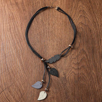 Ethnic Style Wooden Leaf Pendant Necklace Vintage